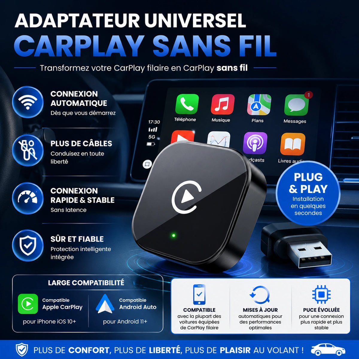 Adaptateur Universel CarPlay sans fil