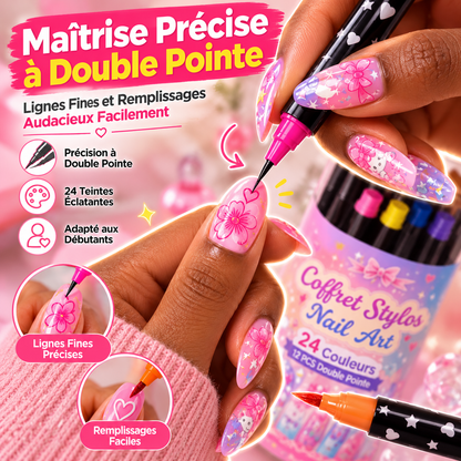 Ensemble de stylos de nail art double embout en 24 couleurs