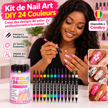 Ensemble de stylos de nail art double embout en 24 couleurs
