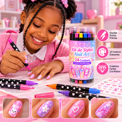 Ensemble de stylos de nail art double embout en 24 couleurs